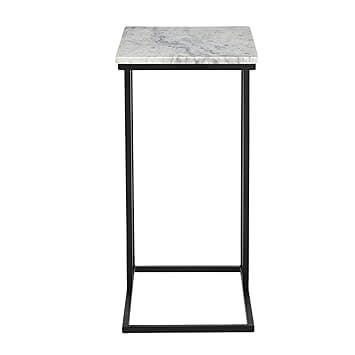 INTERNATIONAL FURNITURE & IRON Sofa Table, Metal Black, Wonder White Marble, 45 X 30 X 61Cm