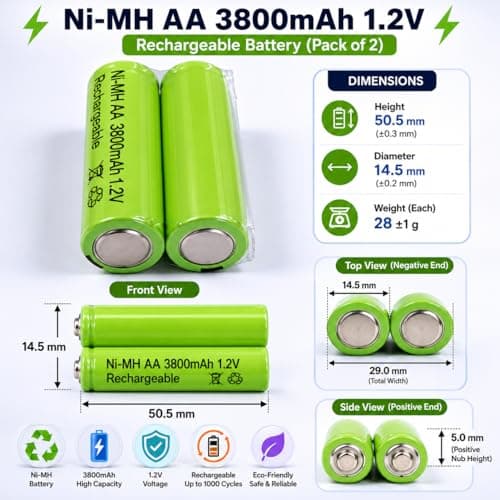 MICROUSB Compatible with Ni-MH 3800mAh 1.2V AA Rechargeable Battery (Pack of 2) 3