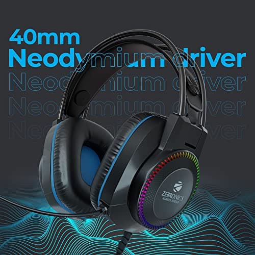 Zebronics Jet Premium Wired Gaming On Ear Headphone with LED Light for earcups, 40mm Neodymium Drivers, 2 Meter Braided Cable, Flexible mic, Suspension Headband, 3.5mm + USB Connector (Black + Blue) 2