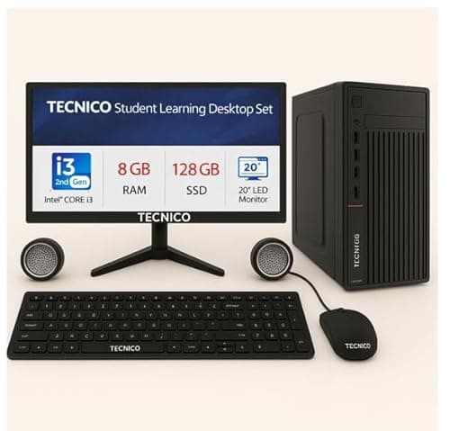 TECNICO Student Learning Desktop Set, 20" HD All-in-One Computer, Core i3 2nd Gen, 8 GB DDR3 RAM, 128 GB SSD, 20" LED Monitor, Keyboard & Mouse,Speaker, WiFi, 2 Years Warranty
