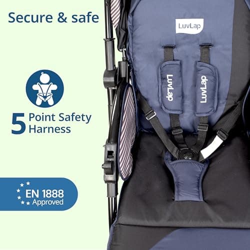 LuvLap Galaxy Baby Stroller, Pram for Baby with 5 Point Safety Harness, Spacious Cushioned seat with Multi Level seat Recline, Easy Fold, Lightweight Stroller for 0 to 3 Years (Black) 5