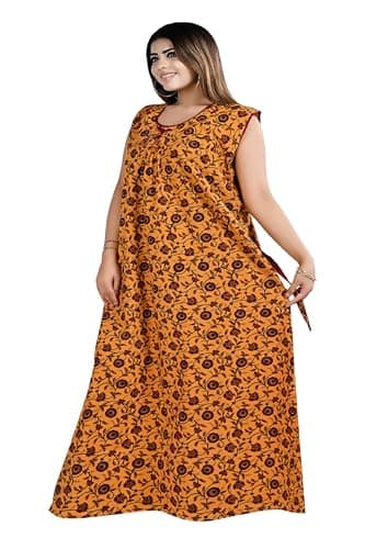 Bejod's Collection Women Sleeveless Pure Cotton Nighty Combo Pack of 2 | Full Length Floral Printed Cotton Nighty Maxi | Soft & Breathable Night Dress for Women Best for Summer 2XL to 4XL 3
