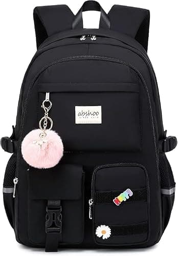 Swenil Student Laptop Bags for College Women Middle High School Teen Girls Women Bookbag Backpack Of Large Capacity Aesthetic Stylish Bag for college Travel Daypack (Black)