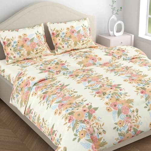 haus & kinder Bedsheet for Double Bed King Size, 144 TC King Size Bed Sheet Cotton with 2 Pillow Covers-Vintage Peony Bedsheet(108 * 108 Inches)