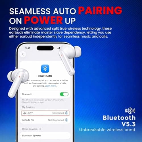 MAK Pro Wireless Bluetooth Earbuds with Powerful Deep Bass, HD Stereo Audio, Long Lasting Battery, Smart Touch Controls, Secure Fit and Seamless Connectivity for Android, iPhone and Daily Use 3
