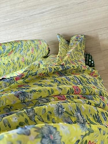 Sidhidata Women's Georgette Printed Ready To Wear one Minute Saree With Unstitched Blouse Piece (1000 Butty Yellow_Yellow_Free Size) 3