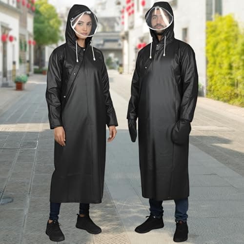 HACER Unisex Rain Poncho 410GSM with Adjustable Hood Full Sleeves Water Resistant Lightweight Outdoor Bike Raincoat for Men & Women Camping Hiking and Travelling (XL, Black) 2