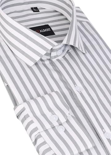 MARK & ALBERT Men's Striped Full Sleeves Cotton Formal Shirt White | Stylish Shirt for Men 2