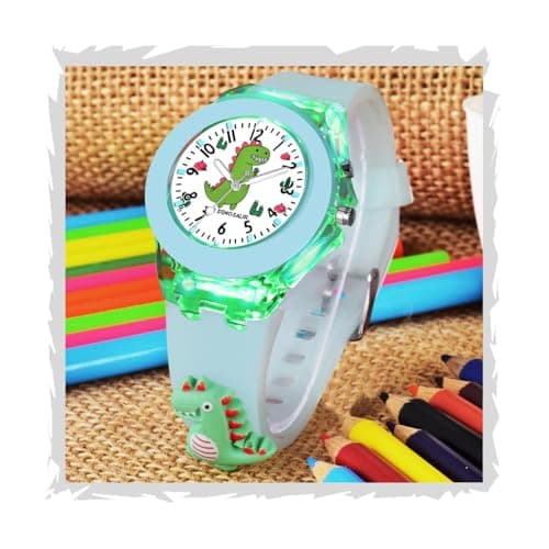 Shocknshop Nylon Led Luminous Child Kids Children 3D Cute Cartoon Multi Color Lights Watch For Girl's & Boys -W327 (Light Blue)