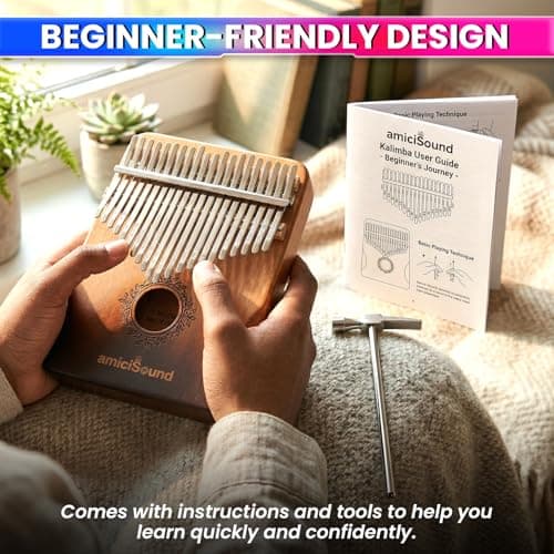 amiciSound Thumb Piano 21 Keys Musical Instrument Kalimba with Engraved Notes and Tuning Hammer and Protective Carry Bag 5