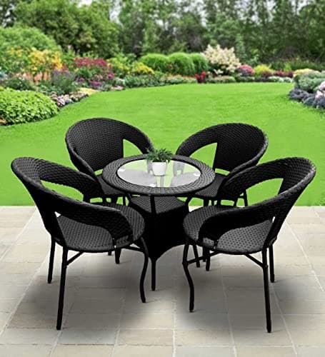 AAKARSHAK India Beautiful Outdoor Garden Furniture Set for Coffee Table, Balcony Furniture, Office Furniture Patio Seating Set Standard, (4 Chair 1 Table) (Black)