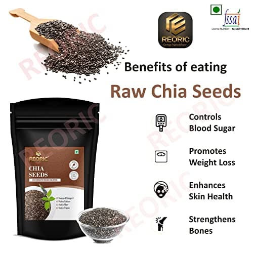 REORIC Edible Seeds Combo (Flax Seeds 100g, Chia Seeds 100g) | Raw Unroasted Mix Seeds for Eating | Rich in Omega 3, Fiber, Calcium & Protein for Weight Loss | Diet Snacks | Superfood | 200g 5