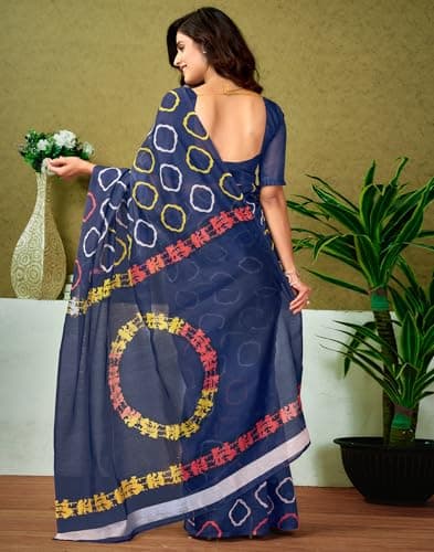 SIRIL Women's Chanderi Cotton Printed Ready To Wear One Minute Saree With Unstitched Blouse Piece (32RS302_Blue) 5