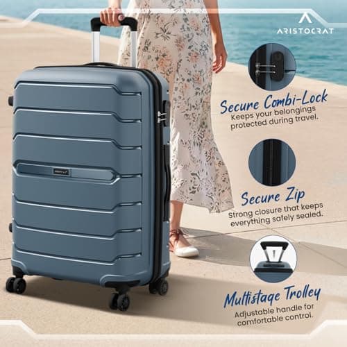 Aristocrat Liberty Large (Check-in) Polypropylene Hard Spinner Trolley Bag, 78Cm|Combination Lock|8 Wheels|3 Years International Warranty|Spanish Blue 5