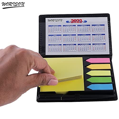 Worison Pocket Size Sticky Note Memo Pad with Arrow Flags in Pu Leather Case with 2 Years Calendar 3