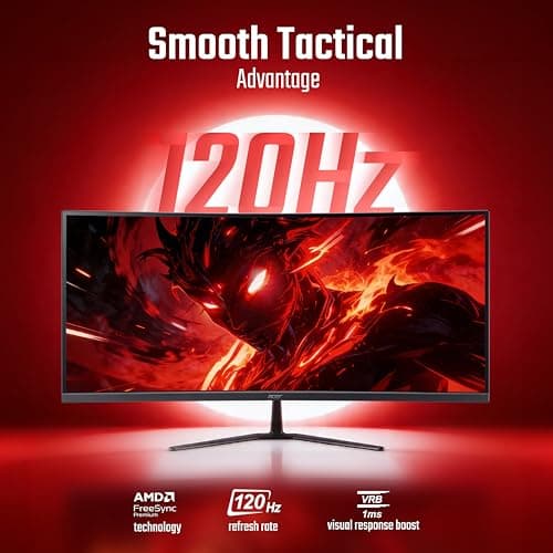 Acer Nitro ED340CUR J0 34 Inch UWQHD Curved Gaming Monitor | 3440x1440 VA Panel | 120Hz (DP) | 1ms VRB | AMD FreeSync Premium | HDR10 | 1500R | 2x HDMI 2.1 + DP 1.4 | Easy Tilt | Speakers | VisionCare 5