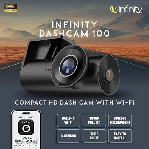 Infinity By Harman Dashcam 100 Compact FHD Car Camera | 1080p Full HD Video | Night Vision, 140° Wide Angle & G-Sensor | Built-in Wi-Fi & App Support|Microphone | Supports up to 128GB SD Card (Black) 2