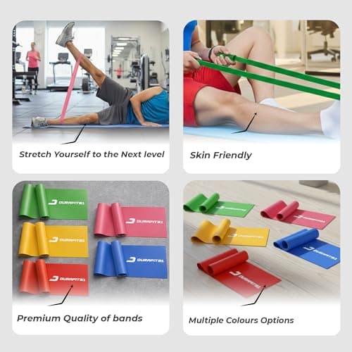 Durafit91™ Resistance Bands Set of 5(Extra Light to Extra Heavy) Exercise Thera Band for Men & Women, Natural Latex Stretch Band for Yoga, Pilates, Strength Training, Home Workout, Gym Fitness 3