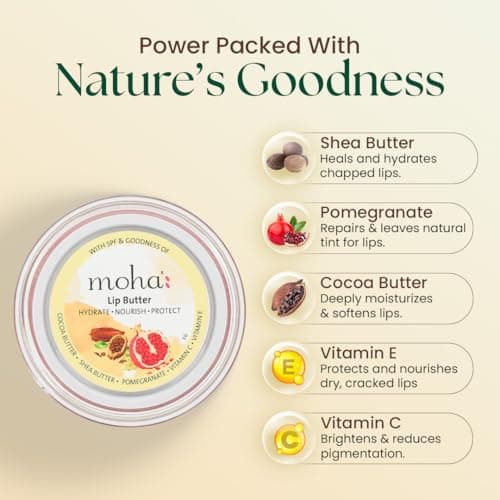 Moha Lip Butter for Dry & Pigmented Lips | Balm with Cocoa & Shea Butter, Pomegranate, Vitamin C & E | Heals Chapped Lips, Deep Nourishment, Clinically Proven Long Lasting & Brightens Tone | Reduce Pi 4