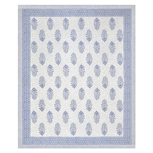 BLOCKS OF INDIA Hand Block Printed 200 TC Cotton King Size Bedsheet (Blue Pot) 6