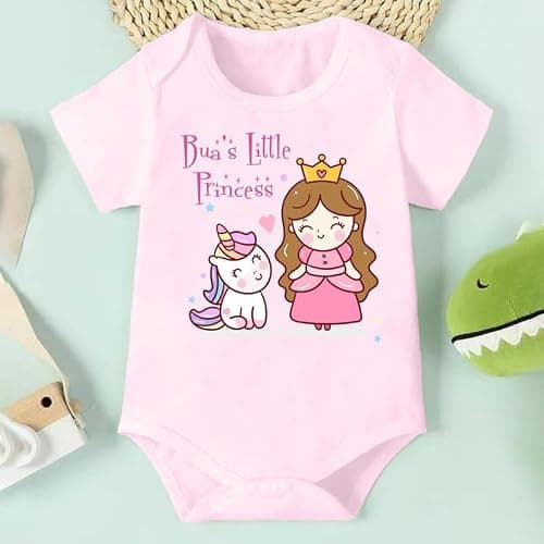 KNITROOT Bua Family Special Onesies, Unisex Baby Kids Cotton Lycra Envelope Neck Half Sleeve Pink Romper, Bodysuit, Sleepsuit, Bua's Little Princess, 0-3 Months, Infant Cloths for Boys & Girls 3