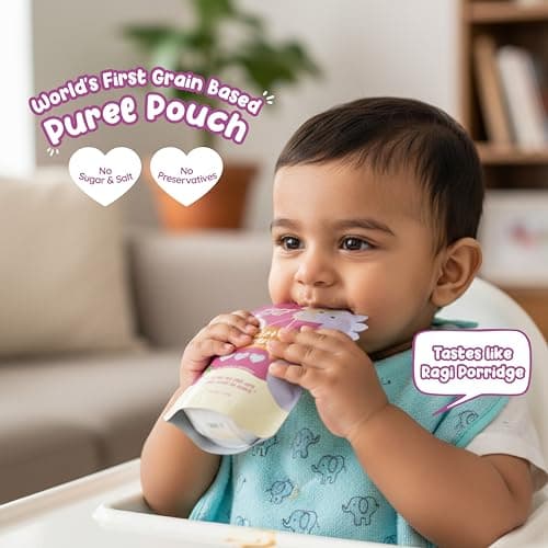 Rorosaur Ready to Eat Wheaty Ragi Baby Food Puree Pouch 100g Each, Pk of 4| Made with Ragi, Wheat, Banana Porridge for 6+ Months Baby |Easy to Digest, 100% Natural Healthy, No Preservatives, No Sugar 4