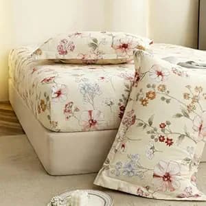 Story@Home Cloud Cotton Fitted BEDSHEET (72 X 78 Inch) 360 Elastic King Size with 2 Pillow Covers | Super Soft Bed Sheet for King Size Bed Floral Design (White, Red)