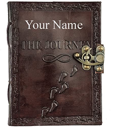 ALCRAFT Handmade Leather Journal Notebook The Journey on front conver | Customized Name/Date/Logo Personalized Customized Vintage Dairy (7 * 5 Inches)