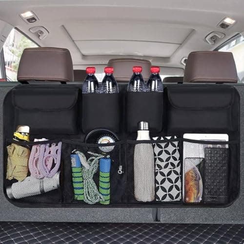 Car Back Seat Trunk Organizer with 8 Mesh Storage Pockets, Adjustable Hanging Straps, Oxford Fabric Storage Bag, Waterproof Car Boot Organizer for SUV, Hatchback, Sedan Travel Accessories