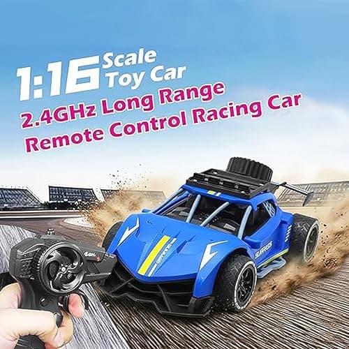 PARTEET Remote Control Racing Car Toy for Kids with 2.4 GHz Long Range|High Speed- 1:16 Scale Joystick RC Sports Vehicle, Rechargeable Battery|Ages 3 Years and Up (Blue) 3