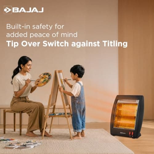 Bajaj RHX-2 Halogen Heater | 2 Heat Settings-400W/800 Watts | Noiseless Operation | DuraElement With 1-Yr Heating Element Warranty | Convection Room Heater For Winter | 2-Yr Warranty 【Black】 5