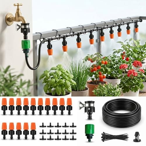 JERN DIY 15 Nozzle Misting Cooling Kit for Balcony, Lawn & Plants – Outdoor Summer Water Misting Spray System with Adjustable Nozzles for Patio, Garden & Plant Watering