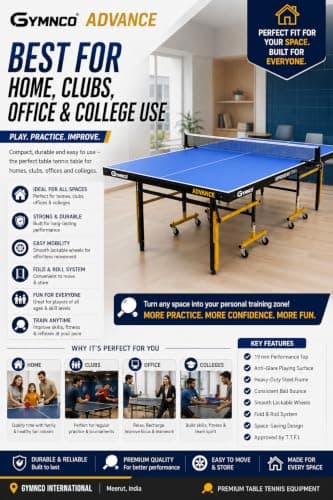 GYMNCO Advanced 19 MM (TT Table for Uniform Bounce Surface with UV Tech Technology) with Levelers Top 19 mm Cover + 2 TT Rackets 3