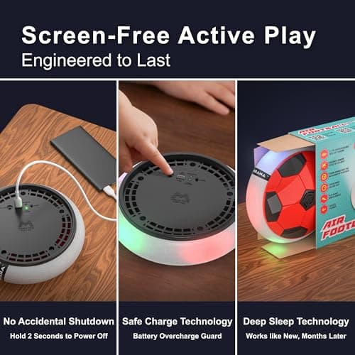 Mirana Air Football Smart Toy for Kids | 3-Mode USB Type-C Rechargeable Hover Ball | Indoor Electric Hoverball with LED Lights | Birthday Gift for Boys & Girls 2 3 4 5 6 7 8 9 10 Years (Red) 4