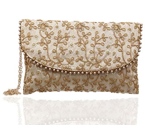 Kuber Industries Women's Handcrafted Embroidered Clutch Bag Purse Handbag for Bridal, Casual, Party, Wedding (Beige, Cream) - CTKTC34515 2