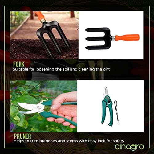 Cinagro Garden Tools Kit (Set of 6) Weeder, 2 Trowels, Hand Fork, Cultivator, Pruner | Gardening Tools Kit for Home Garden, Indoor and Outdoor Gardening for Plants and Soil 4