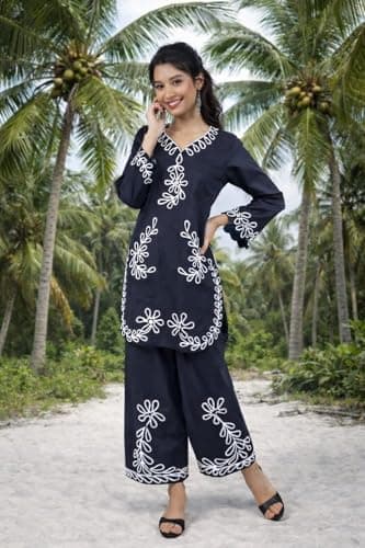 Co Ord Set for Women Stylish Pure Rayon Long Sleeves Mandarin Neck Floral Print Western Cot, Wear as Office Coat, Travel Coord (IN, Alpha, M, Regular, Women, Black) 2
