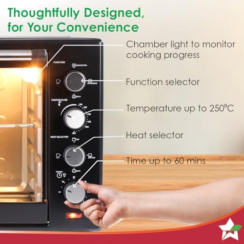 Wonderchef Oven Toaster Griller (OTG) - 28 litres, Black - with Rotisserie,Auto-Shut Off, Heat-Resistant Tempered Glass, Multi-Stage Heat Selection | Bake, Grill, Roast | Easy clean 4