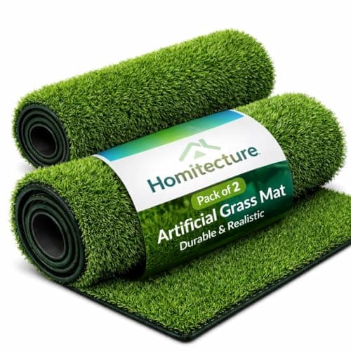 Homitecture 25 MM High Density Artificial Grass Bathmat Carpet Mat for Balcony Multipurpose Entryway Floor Doormat for Lawn Garden Terrace & Office (37 X 57 Cm, Green Pack of 2)
