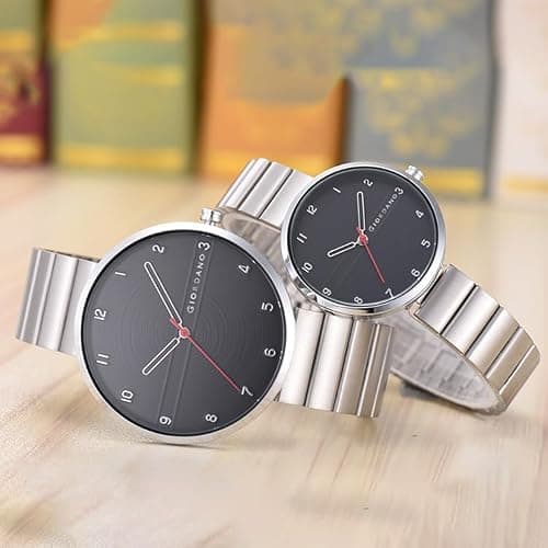 Giordano Analog Couple Watch Set – Elegant Round Dial with Stainless Steel Strap – His & Hers Matching Watches – Minimalist Unisex Design - GZ-992-SET 4