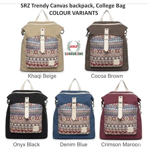 SAMRUKZONE SRZ Ethnic Print Convertible Canvas Backpack for Women 3-in-1 Multi-Way Carry Shoulder Bag Handbag Backpack Travel College & Office Daily Use Bag (38x30x14 cm) (GREYISH_BROWN) 5