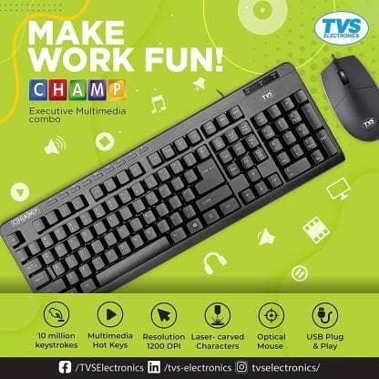 TVS ELECTRONICS Champ Executive Multimedia Combo (Wired Keyboard & Mouse)|10 Million+ keystrokes|Multimedia Functions 4