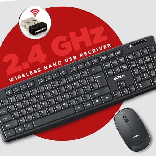 Intex 2.4GHz Wireless Keyboard and Mouse Combo | 104 Keys, 4 Button Mouse | 1600 DPI | 10M Range, Nano USB Receiver Plug & Play | Ergonomic & Soft Keys (Black) 4