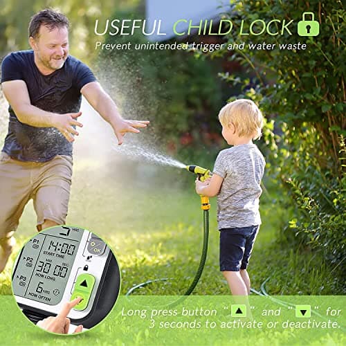 Pinolex® Sprinkler Water Timer with 3 Separate Watering Programs and Rain Auto Sensor Function, Garden Lawn Hose Faucet Timer Irrigation System Controller/Child Lock/Rain Barrel/3.5" Screen/IPX5 India 4