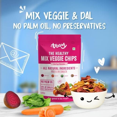 Troovy Healthy Masala Vegetable Chips | Tasty & High Protein Snacks | 30% Of Protein Needs | No Palm Oil, Cholesterol or Trans Fats | No Junk & Chemicals | 70g (Pack of 3) 3