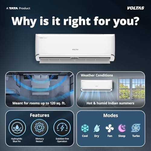 Voltas 1 ton 5 star,New star rated, Inverter Split AC (Copper, Convertible 5-in-1 Cooling Mode,2-Way Air Swing, Anti-dust Filter with Anti Microbial Coating,Auto Clean (125INV VECTRA ZEN SILVER,White) 3