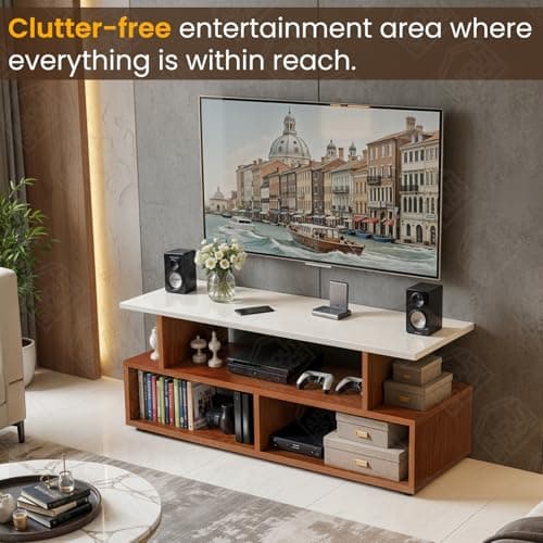 ABOUT SPACE TV Stand - Engineered Wood TV Showcase with Foot Pad Entertainment Console Shelf Storage for Set Top Box, Decor, Books for Living Room TV Unit - Oak Red(L 101 x B 40.5 x H 41 cm) 5