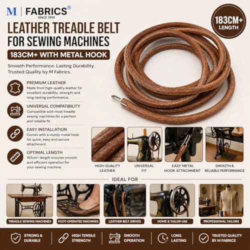 M Fabrics 183cm+ Leather Treadle Belt for Sewing Machine with Metal Hook 3