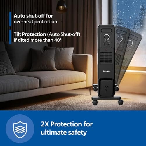 PHILIPS 11 Fin Oil Filled Room Heater (OFR) | M-Shaped fins for faster, uniform heating | Two Knob Controls for temperature & heat modes | Tilt & Auto Shut-Off Safety | PTC Fan Heater for quick warmth 5