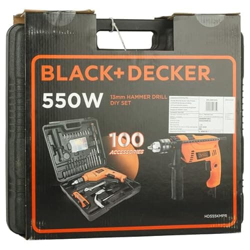 BLACK+DECKER HD555KMPR-B1 100 Pc 13MM 550W HAMMER DRILL & HANDTOOL KIT(Incl. Hammer, Screwdriver, Pliers, Wrench, SideHandle, Depth Gauge,Drill Bits & Accessories, Ideal for Home,DIY &Professional Use 5